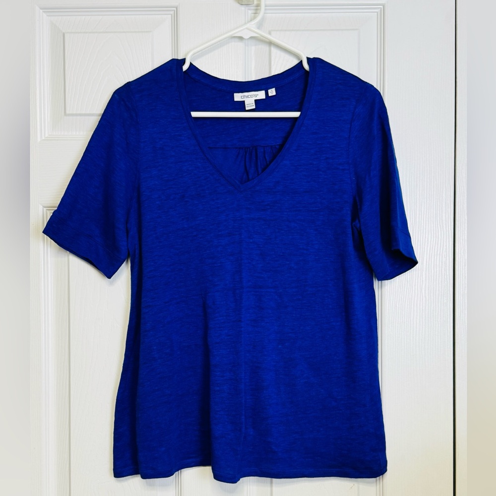 Chico's Cobalt Blue V-Neck Short Sleeve Tee